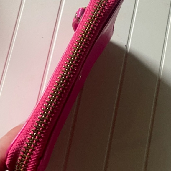 KATE SPADE Hot Pink Leather Wristlet Clutch Zipper with Strap - Picture 9 of 16